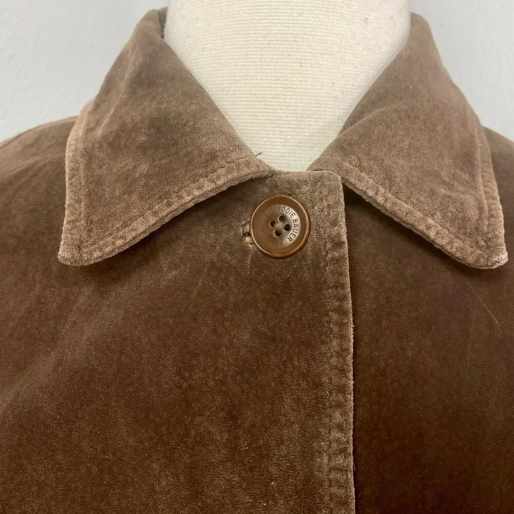 Vintage Eddie Bauer Seattle Suede Brown Jacket SM Washable Button Front Pocket